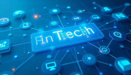 FinTech neon sign on a digital network